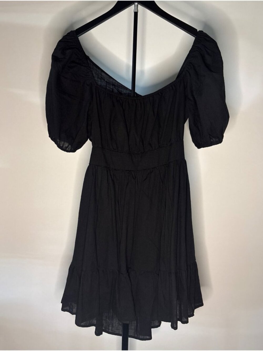 SHEIN Midi Black Backless Cut Out Puff Sleeve Tie Back Smocked Waist Ruffled Hem - Picture 6 of 16